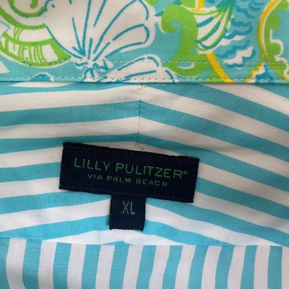 Lilly Pulitzer via Palm Beach Aqua Stripe Long Sleeve Dress Shirt - Picture 9 of 10